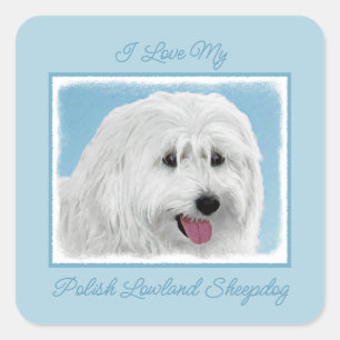 Polish Lowland Sheepdog Painting - Dog Art Square  Sticker