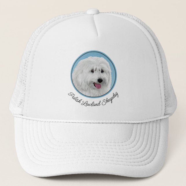 Polish Lowland Sheepdog Painting - Dog Art Trucker Hat (Front)