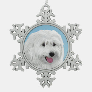 Polish Lowland Sheepdog Painting - Original Dog Ar Snowflake Pewter Christmas Ornament