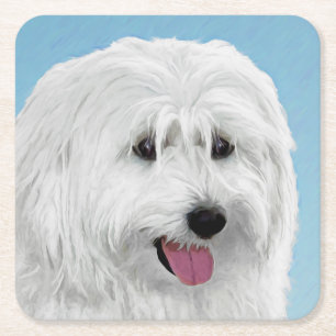 Polish Lowland Sheepdog Painting - Original Dog Ar Square Paper Coaster