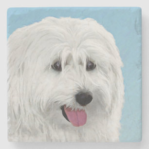 Polish Lowland Sheepdog Painting - Original Dog Ar Stone Coaster