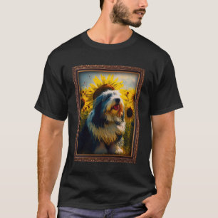 Polish Lowland Sheepdog Painting Sunflower Flower  T-Shirt