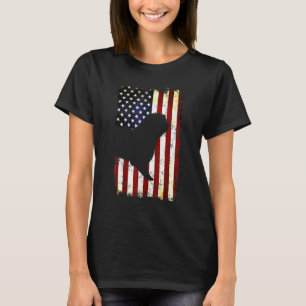 Polish Lowland Sheepdog Silhouette American Flag T-Shirt