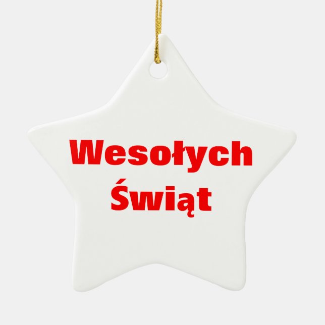 POLISH MERRY CHRISTMAS CERAMIC TREE DECORATION (Front)