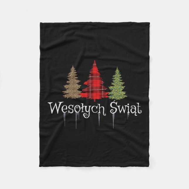 Polish Merry Christmas Wesolych Swiat Plaid Trees  Fleece Blanket (Front)