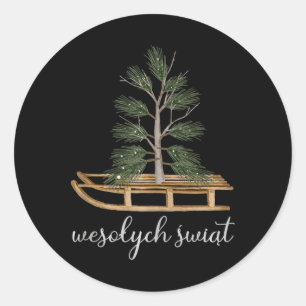 Polish Merry Christmas Wesolych Swiat Sled And Tre Classic Round Sticker