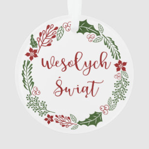 Polish Merry Christmas Wreath, Wesołych świąt Ornament