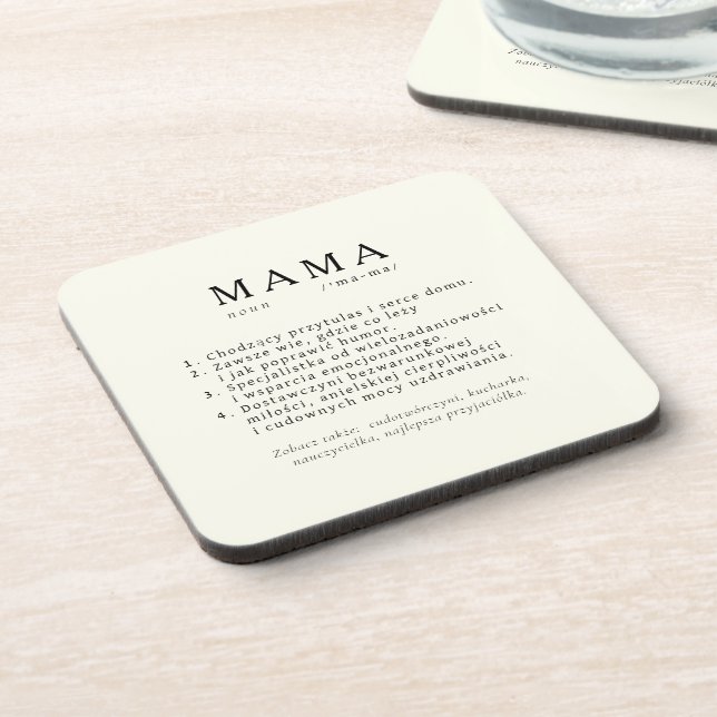 Polish Mum Gift - MAMA Definition Ecru Coaster (Left Side)