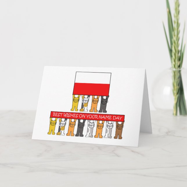 Polish Name Day Cartoon Cats Card (Front)