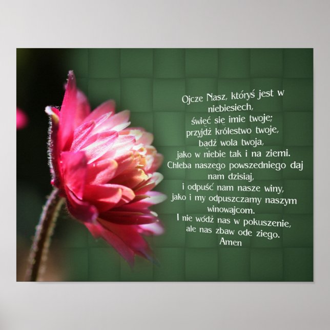 Polish Our Father Lord's Prayer Flower Religious Poster (Front)