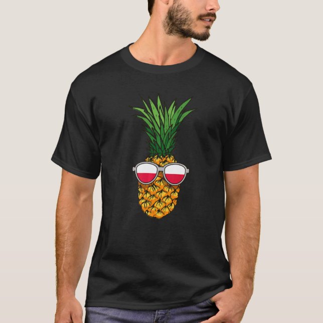 Polish Pineapple Poland Flag Sunglasses Summer Tim T-Shirt (Front)