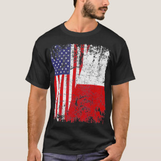 POLISH ROOTS  Half American Flag  USA POLAND FLAG  T-Shirt