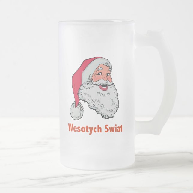 Polish Santa Frosted Glass Beer Mug (Right)