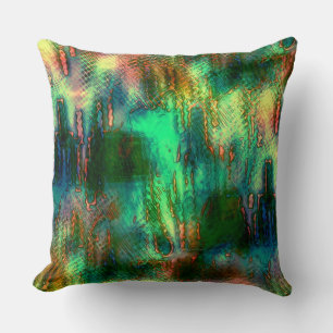 Polish stains and texture mix, burnt green yellow cushion