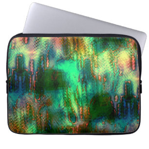 Polish stains and texture mix, burnt green yellow laptop sleeve