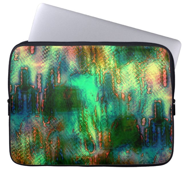 Polish stains and texture mix, burnt green yellow  laptop sleeve (Front)