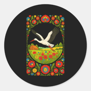 Polish Stork Folk Art Polska Countryside Design Classic Round Sticker