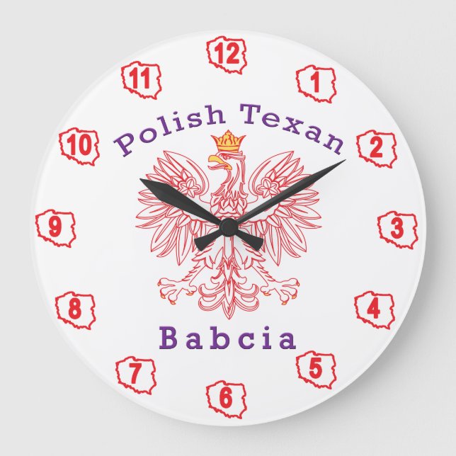 Polish Texan Eagle Babcia Large Clock (Front)