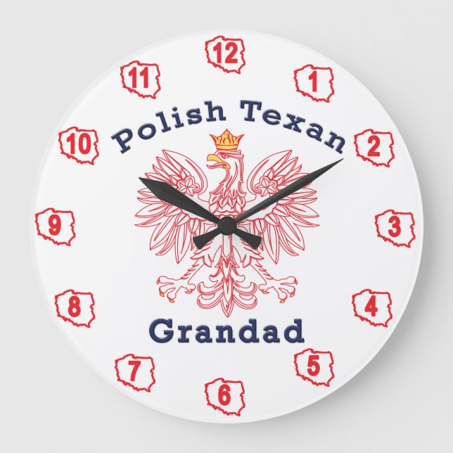 Polish Texan Eagle Grandad Large Clock (Front)