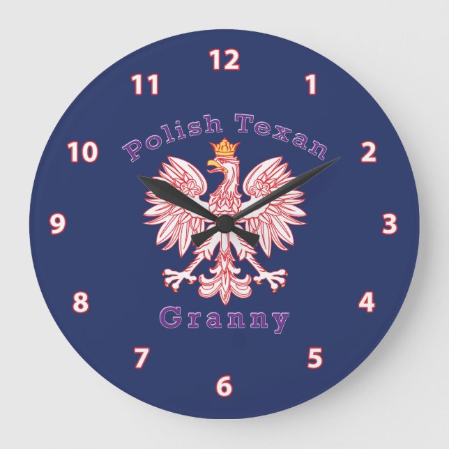 Polish Texan Eagle Granny Large Clock (Front)