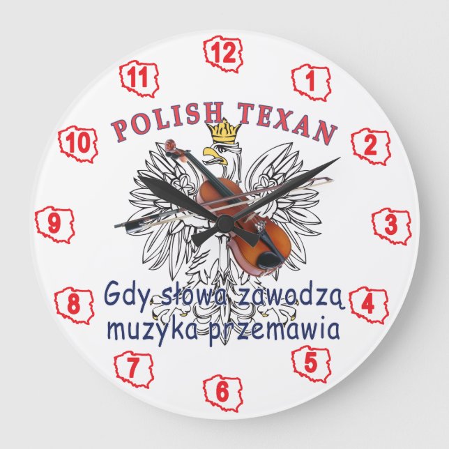 Polish Texan Eagle Music Speaks Large Clock (Front)