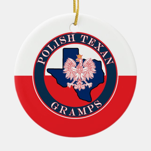 Polish Texan Gramps Round Ceramic Tree Decoration (Front)