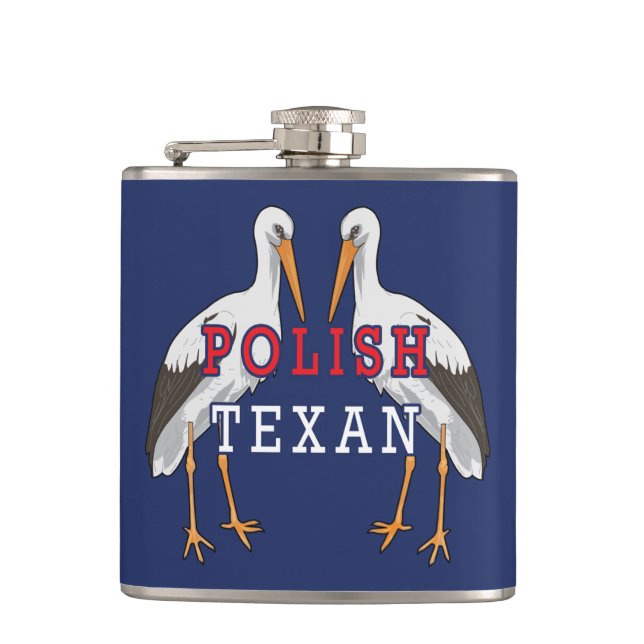 Polish Texan White Stork Hip Flask (Front)