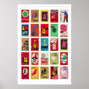 Polish Vintage matchbox label grid print, Polish Poster