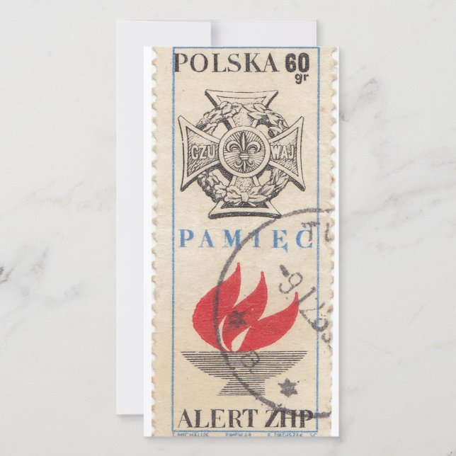 Polish  vintage postage stamp thank you card (Front)