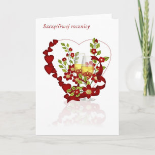 Polish Wedding Anniversary With Champagne Flowers Card