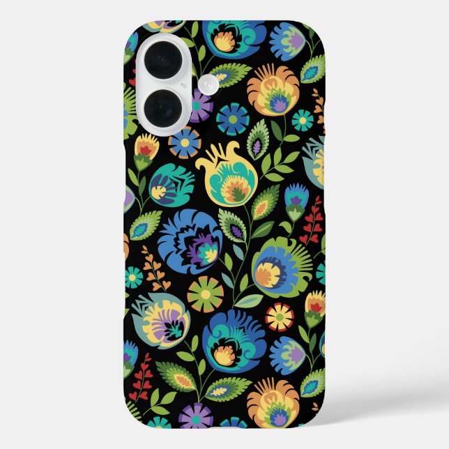 Polish Wycinanki Floral on Black Case-Mate iPhone Case (Back)