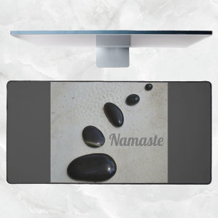 Polished Black Stones on Sand Zen Garden Grey Desk Mat
