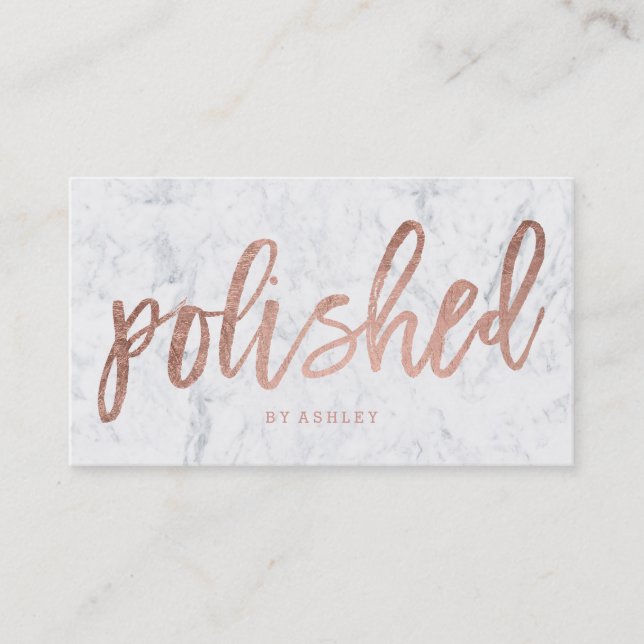 Polished elegant rose gold typography marble business card (Front)