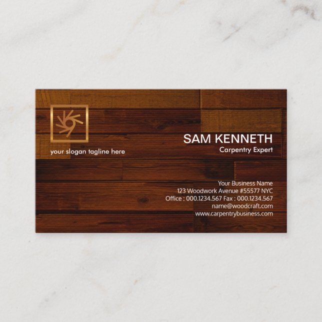 Polished Lacquer Timber Wood Panel Carpenter Business Card (Front)