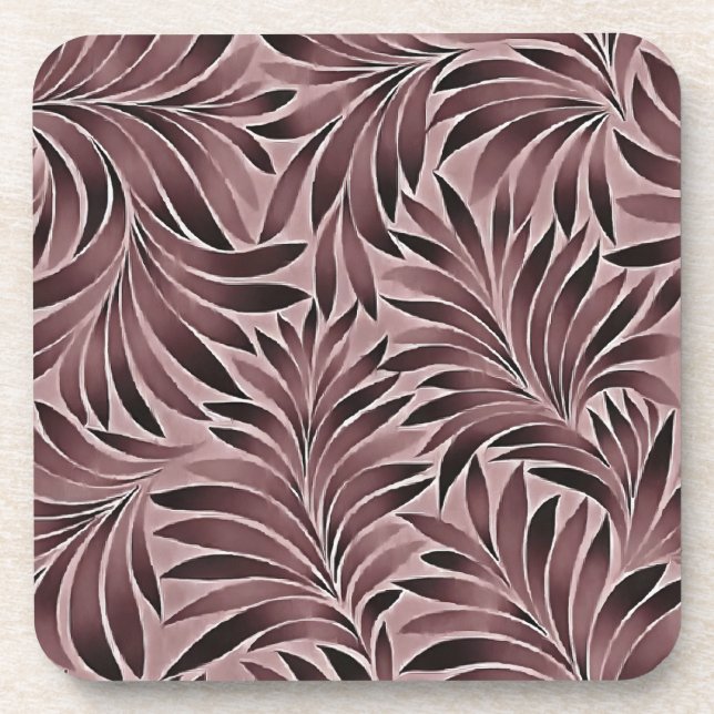 Polished Leaves In Deep Ruby Red Pinks Coaster (Front)