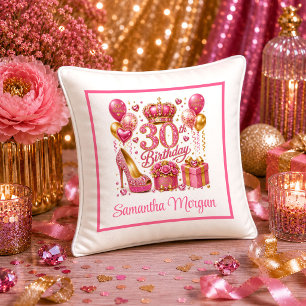 Polished Magenta Gold Sparkle 30th Birthday Pillow