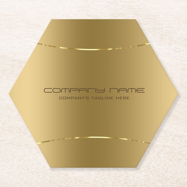 Polished metallic gold with shiny gold accents paper coaster (Front)