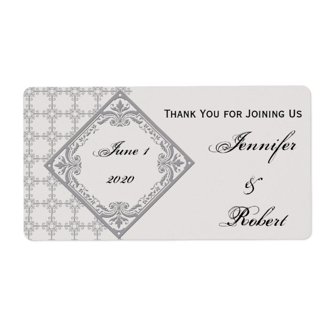 Polished Monogram Pearled Grey Water Bottle Label (Front)