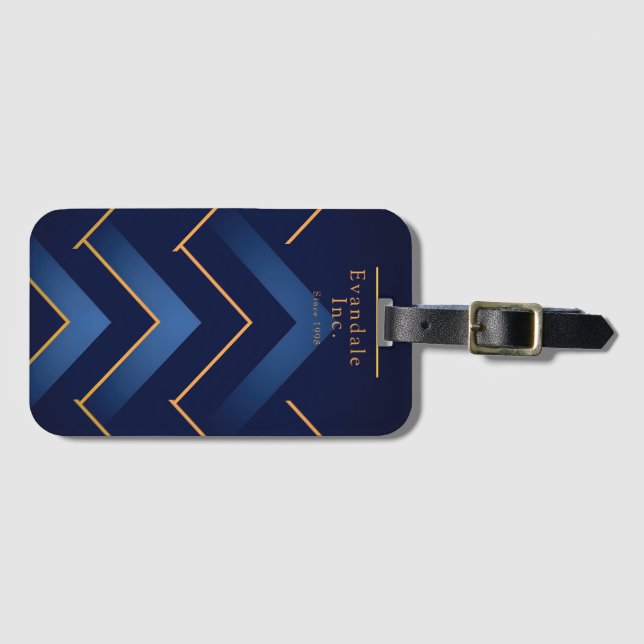 Polished Navy Gold Chevron Personalised Luggage Tag (Front Horizontal)