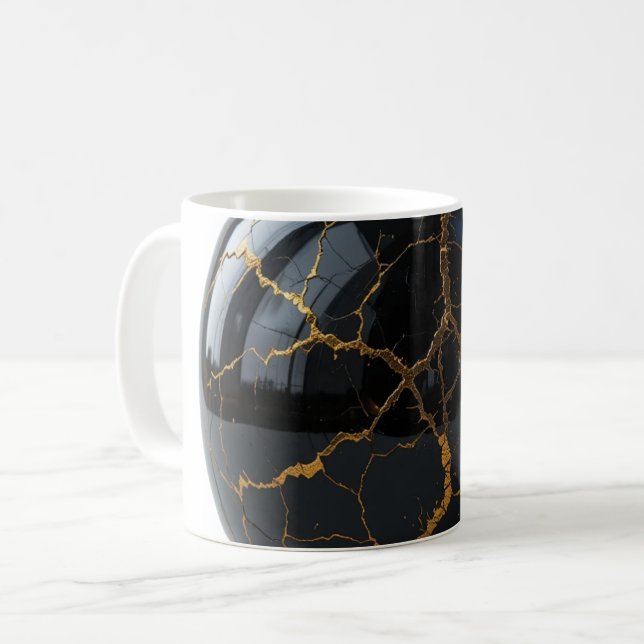 Polished Obsidian Sphere with Veins of Molten Gold Coffee Mug (Front Left)