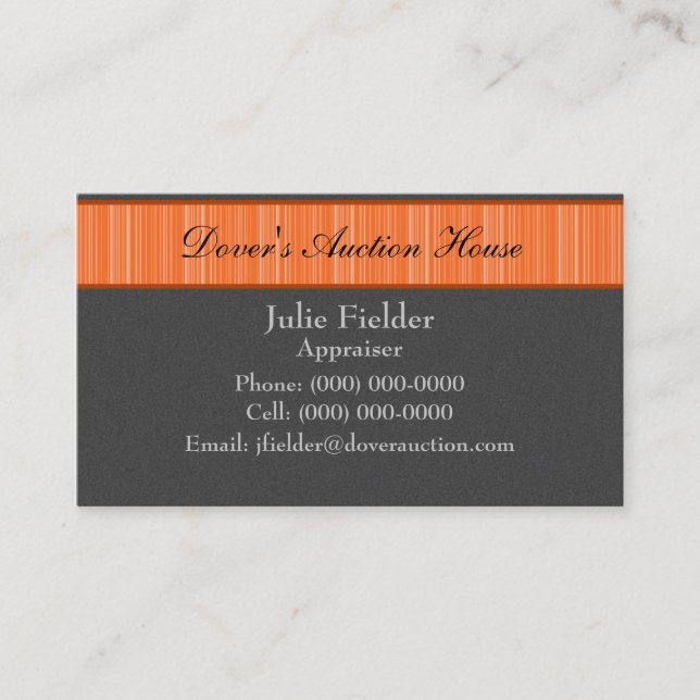 Polished Stripes Business Card, Grey and Orange Card (Front)