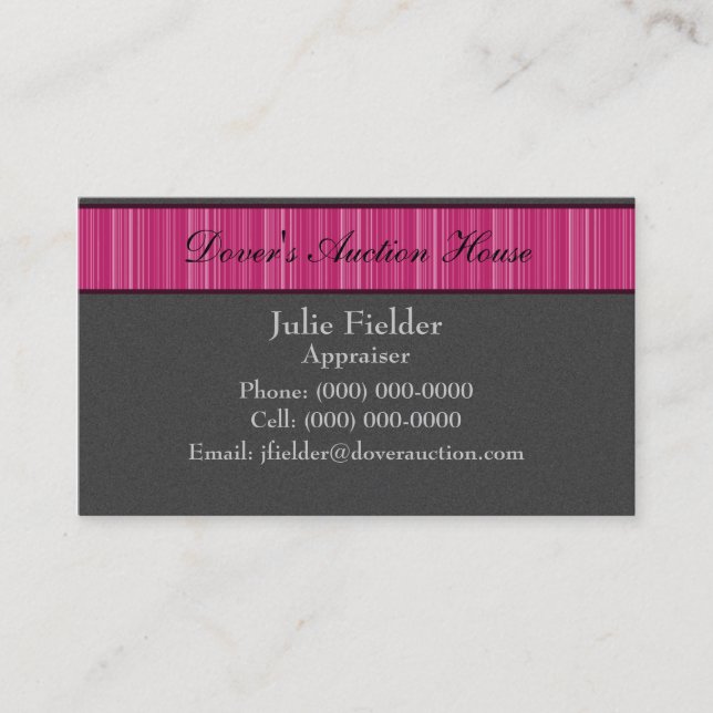 Polished Stripes Business Card, Grey and Pink Business Card (Front)