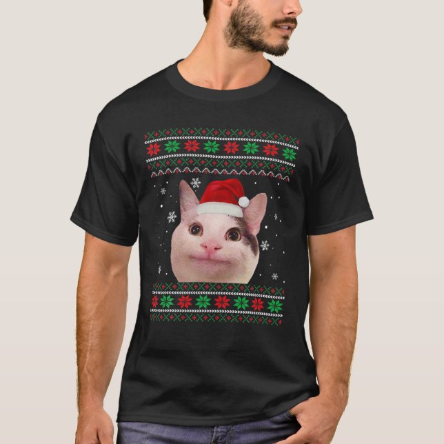 Polite Cat Meme Santa Hat Ugly Christmas Sweater P (Front)