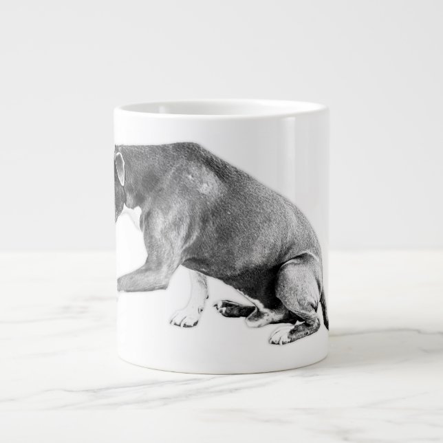 Polite Paw—Pitbull Mix Monochrome Large Coffee Mug (Front)