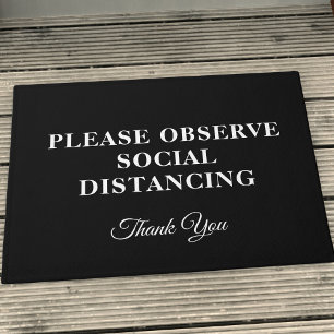 Polite Welcome Black and White Social Distancing Doormat