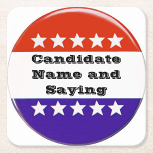 Political Button Square Paper Coaster