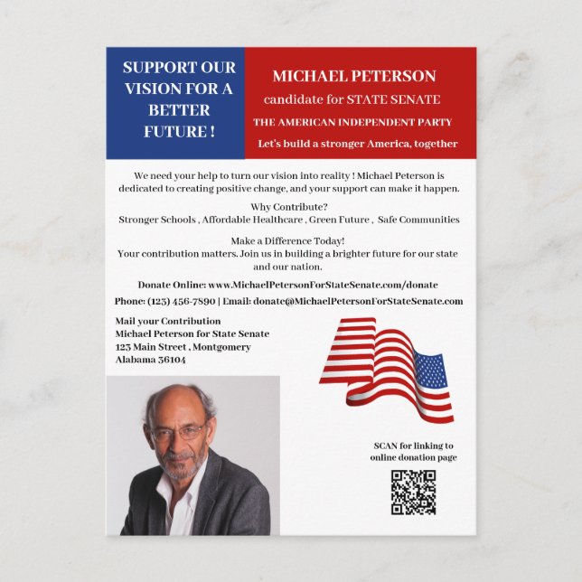 Political Campaign Election Fundraising Donation  Postcard (Front)