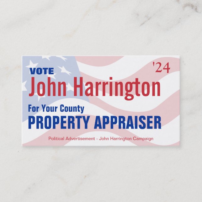 Political Campaign - Property Appraiser Business Business Card (Front)