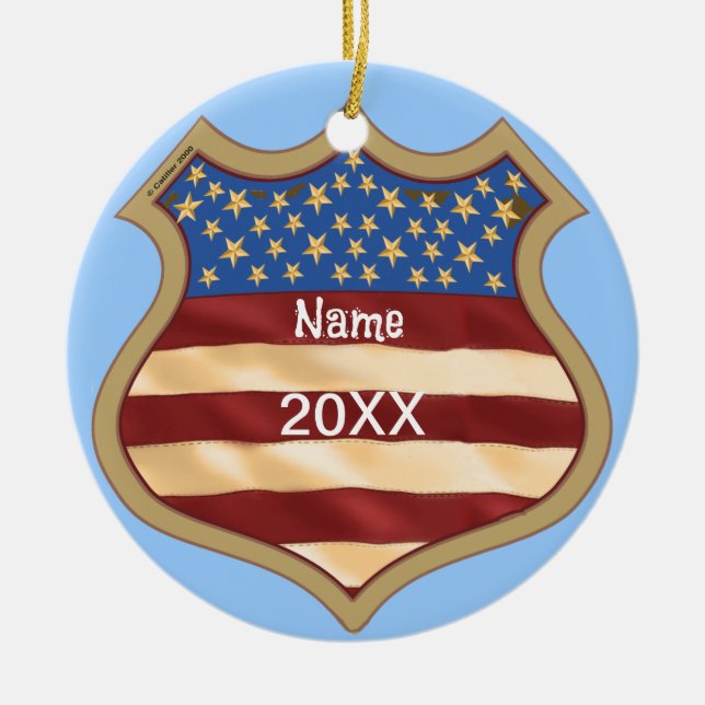 Political Campaign Shield  Ceramic Tree Decoration (Front)