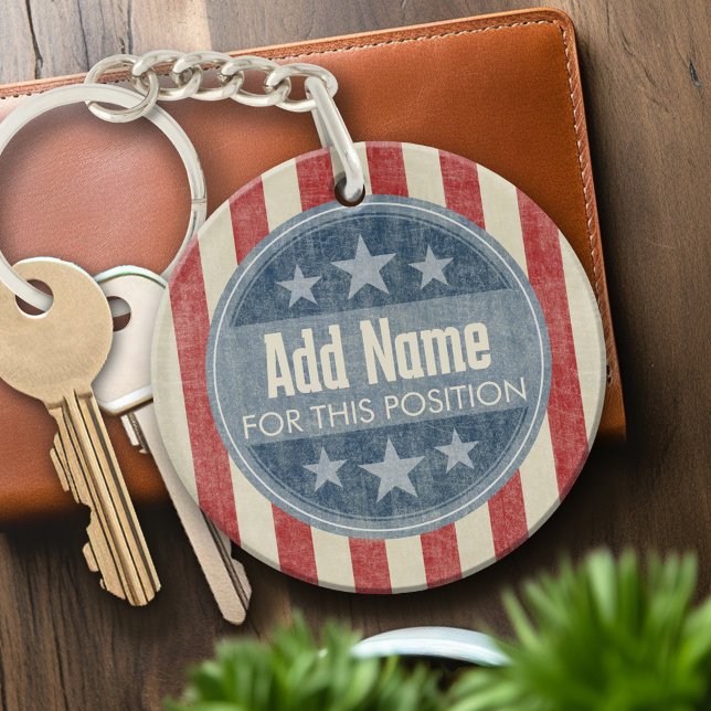 Political Campaign - vintage stars and stripes Key Ring (Personalized Keychain - custom campaign gear)